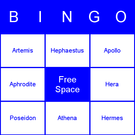 Olympian Gods Bingo Card