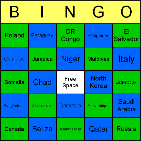 Countries Bingo Card