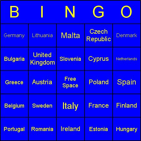 European Union countries Bingo Card