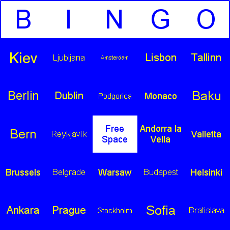 European capitals Bingo Card