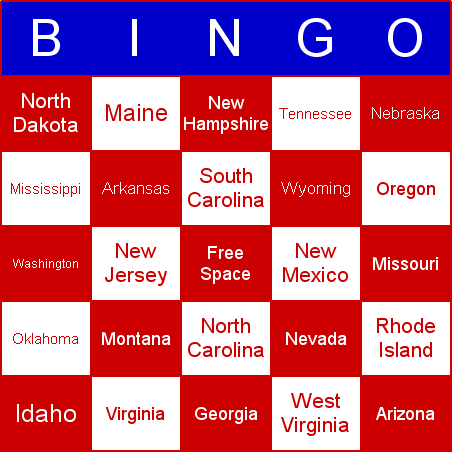 US States Bingo Card