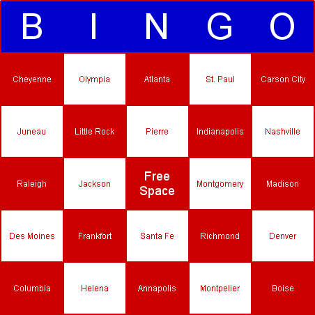 US State capitals Bingo Card