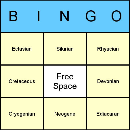 Geological Periods Bingo Card