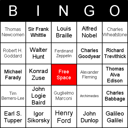 Inventors Bingo Card