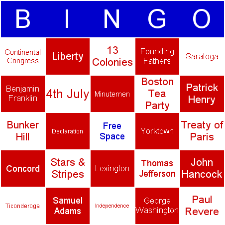 July 4th Bingo Card
