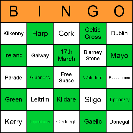 St. Patrick's Day Bingo Card