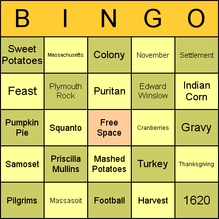 Thanksgiving Bingo Card