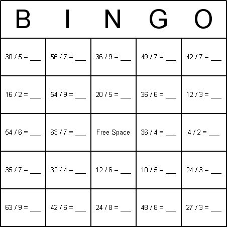 Division Bingo Card