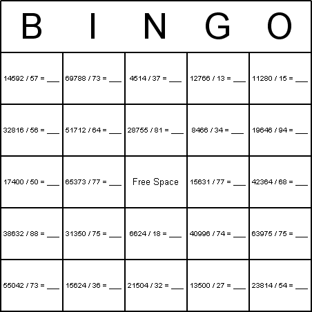 Division Bingo Card