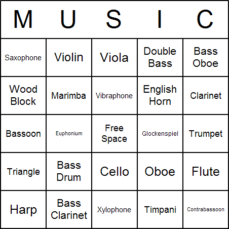Orchestral Instruments Bingo Card