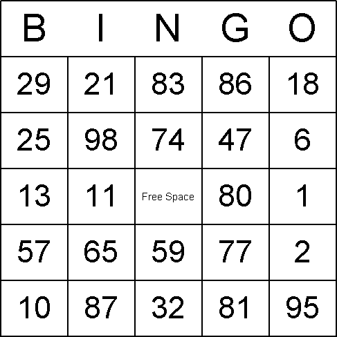 Number Bingo Card